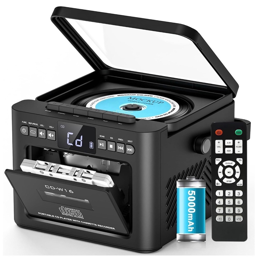 Boombox CD Cassette Player 5000mAh Bluetooth FM Radio Portable